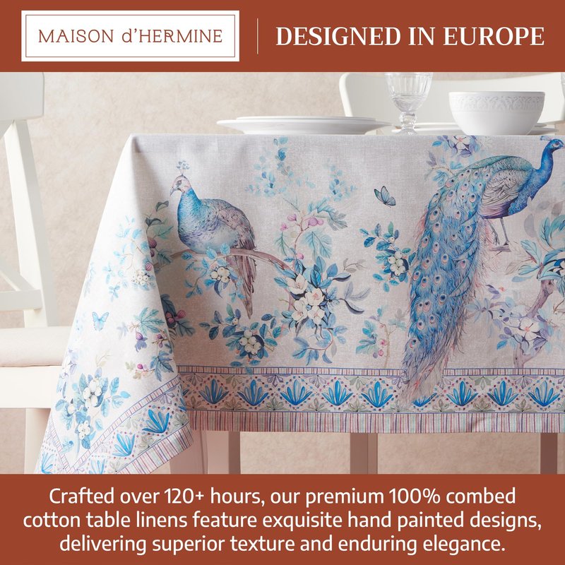 Maison d' Hermine Premium Table Cloth Rectangle Table 100% Combed Cotton 120 x 70 Inches Tablecloth Reusable Decorative for Dining Room, Farmhouse, Party, Festive & Wedding - Peacock Utopia - Orginal