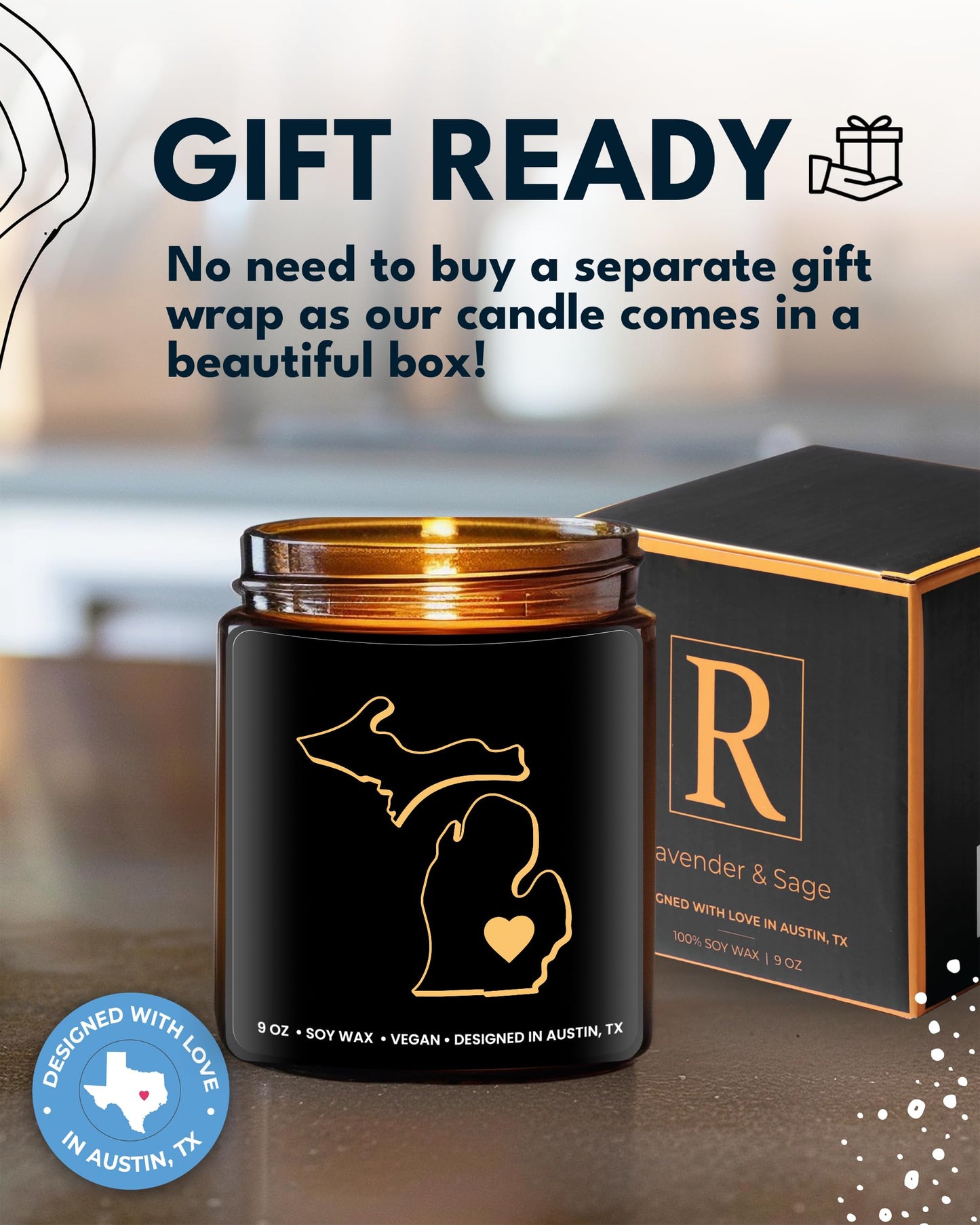 Michigan Candle, Unique Michigan Themed Gifts for Men and Women, Best Sentimental Souvenir Gifts for Moving Away, Thoughtful Home Sick Presents, Ideal for Birthday, Christmas, Graduation, Gift Ready