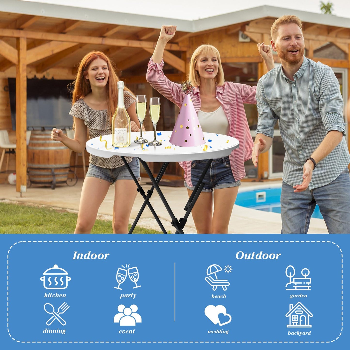 THESEATOP 32in Round Folding Cocktail Table High Top-Tall Bar Table with Detachable Legs, Portable Bar Height Folding Table Outdoor Indoor Use for Events Parties Wedding Patio(White, 2 PC)