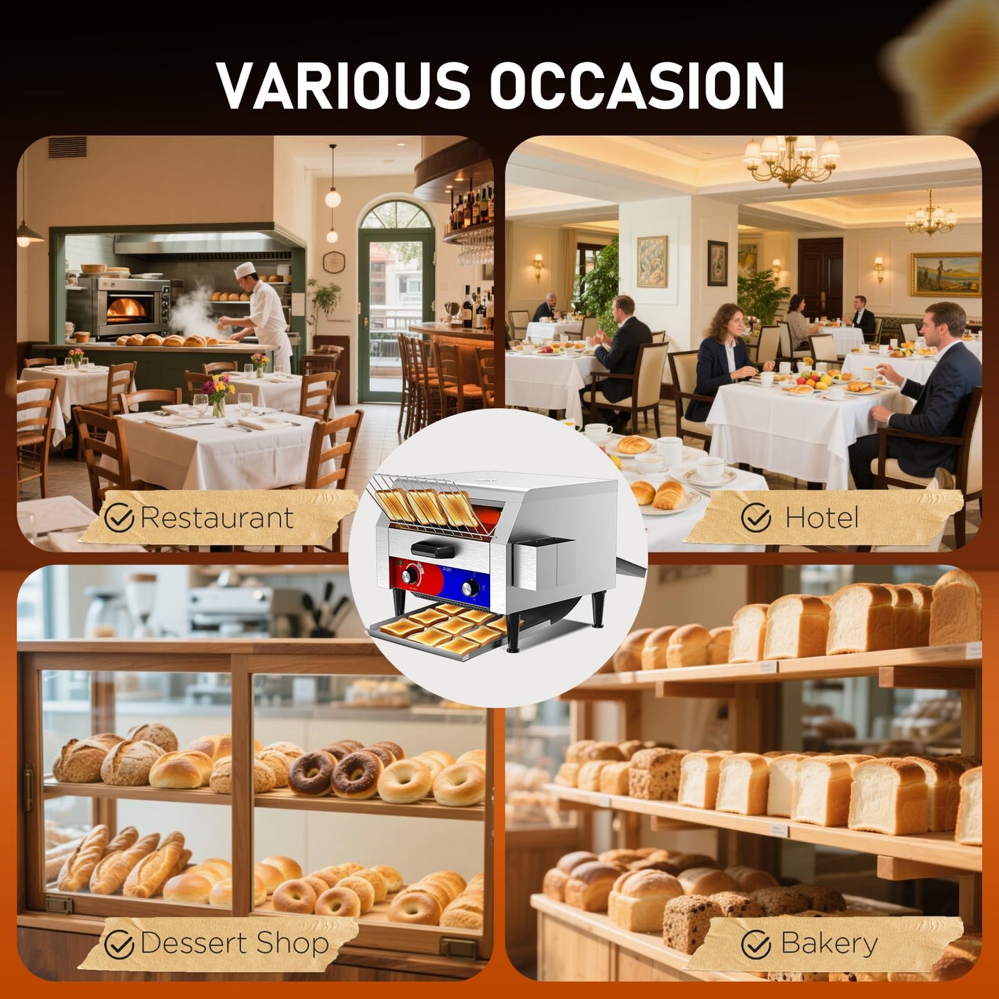 HTTSICHI Commercial Conveyor Toaster w/ 3 Slice Wide Slot, 450 Slice/hour Commercial Toaster w/ 14.1’’ Wide and 3‘’ Opening, Industrial Kitchen Cooking bagel w/Stainless Steel and Heavy Duty