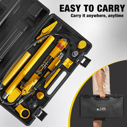 YELLOW JACKET 10 ton Porta Power Kit Hydraulic Ram Jack Pusher Puller Auto Body Frame Repair Tool with Blow Mold Carrying Storage Case for Car Repair,Truck,Farm