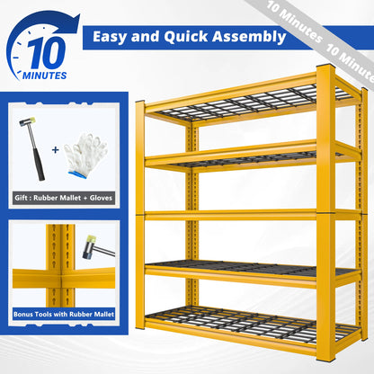 REIBII 2-Pack Commercial Heavy Duty Shelving, 3010 LBS Capacity per Shelf 72" H Industrial Storage Rack, 5-Tier Adjustable Boltless Rivet Metal Shelving Unit for Warehouse Garage Workshop Retail Store