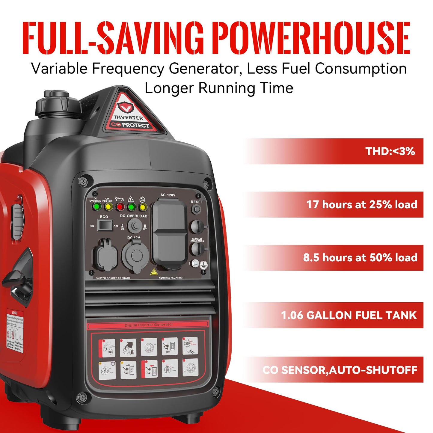 SIOKIUU 2500W Portable Generator Super Quiet Inverter Generator Ultra Lightweight for Home Backup Outdoor Camping, CO Sensor Protect, EPA, ECO Mode