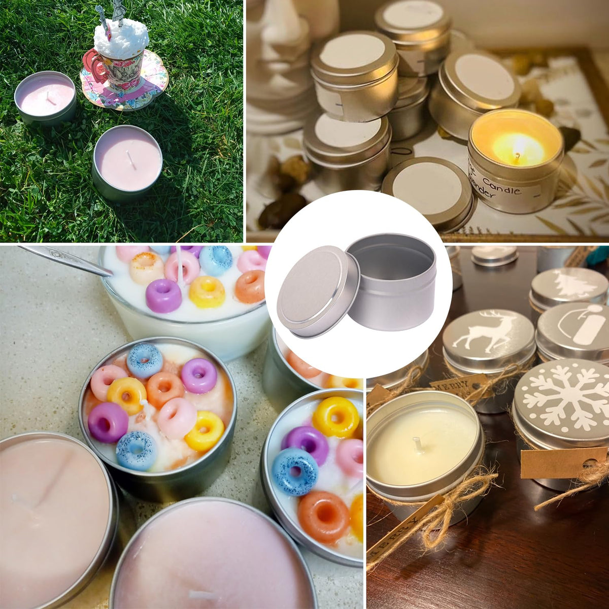 Biugaaufai 48 Pack 4 oz Sliver Metal Candle Tins with Lids, Round, Matte Finish, for DIY Candle Making and Storage