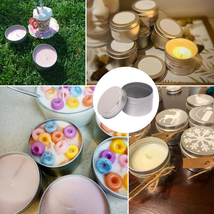 Biugaaufai 72 Pack 4 oz Sliver Metal Candle Tins with Lids, Round Bulk Metal Candle Jar, Matte Finish, Round 4 oz Candle Tins for DIY Candle Making and Storage