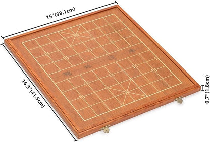 Yellow Mountain Imports Chinese Chess (Xiangqi) Set with Folding Rosewood Veneer Board (16.3-inch) and Acrylic Playing Pieces