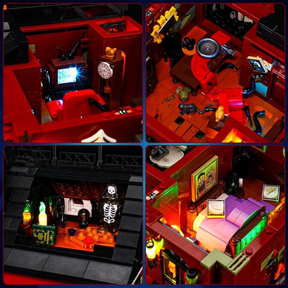 Halloween Midnight Haunted Mansion Lighting Building Bricks Set - Ghost Specter Phantom House City Town Modular Collection Kit 2617 Pcs for Adults &amp Teens