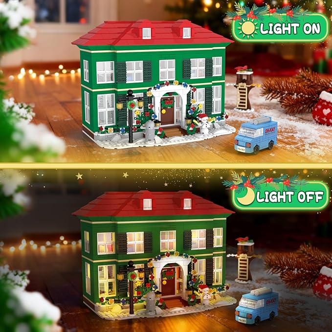 Christmas House Building Set with Light for Adults NO Compatible with Lego House 1187PCS Holiday Loness Home Boys House Building Kits Christmas for Movie Fans Friends Family