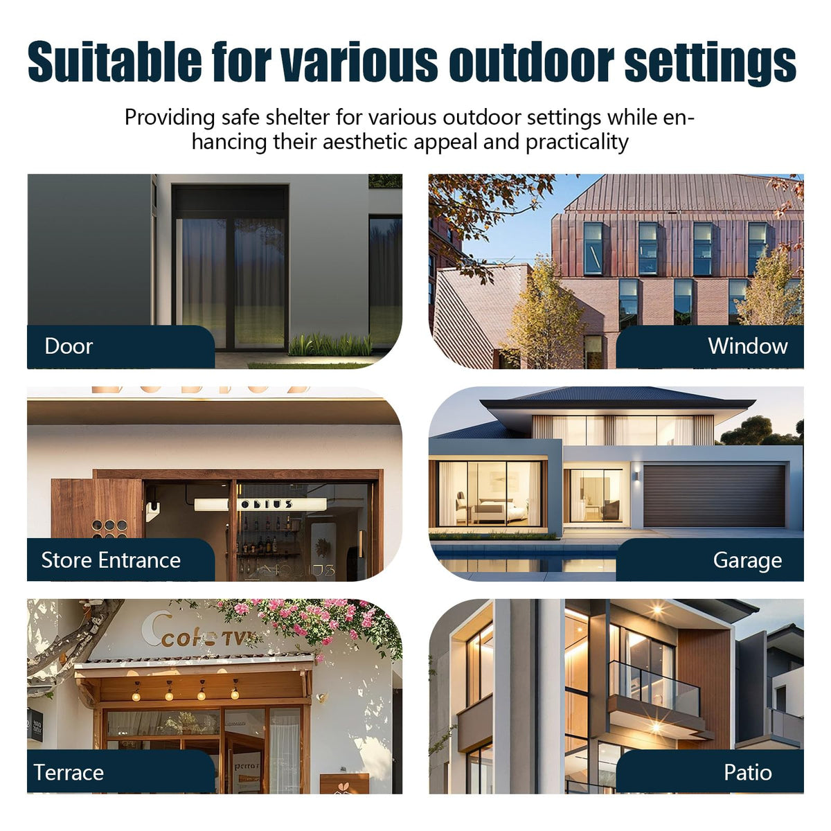 NEBAIKA Awning for Outside, 40x40 UV-Resistant Rain and Snow-Proof House Overhang Canopy, Polycarbonate Door Awnings Exterior for Outdoor Patio, Porch, Deck, Window