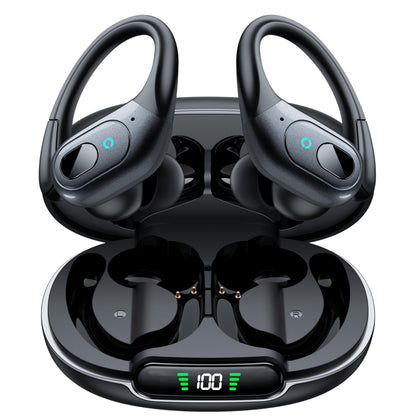 occiam Active Noise Cancelling Earbuds Wireless Bluetooth Headphones Ear Buds 90Hrs Playback Stereo Bass Earphones with Mic Over-Ear Hooks IPX7 Waterproof Headset for Work Sports Running Gym Black