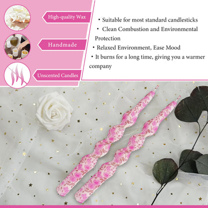 Candle Spiral Candles Pink Flowers Taper Candlesticks 10 in Pink Twisted 2 PCS Unscented Tapered Floral Candle for Home Wedding Dinner Holiday Party
