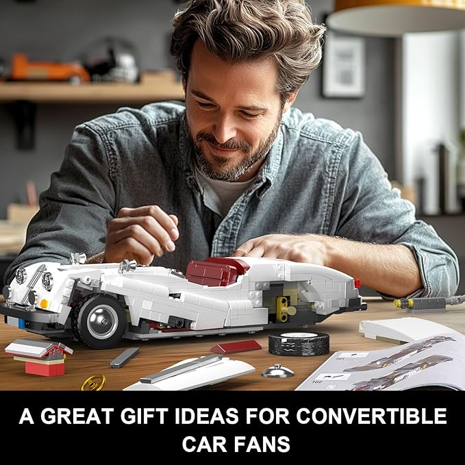 Mould King 10236 Sport Car Building Set MOC Supercar Car Model Kit Convertible Classic Racing Building Set Home Decoration Gift for Teens Adults(1302 PCS)