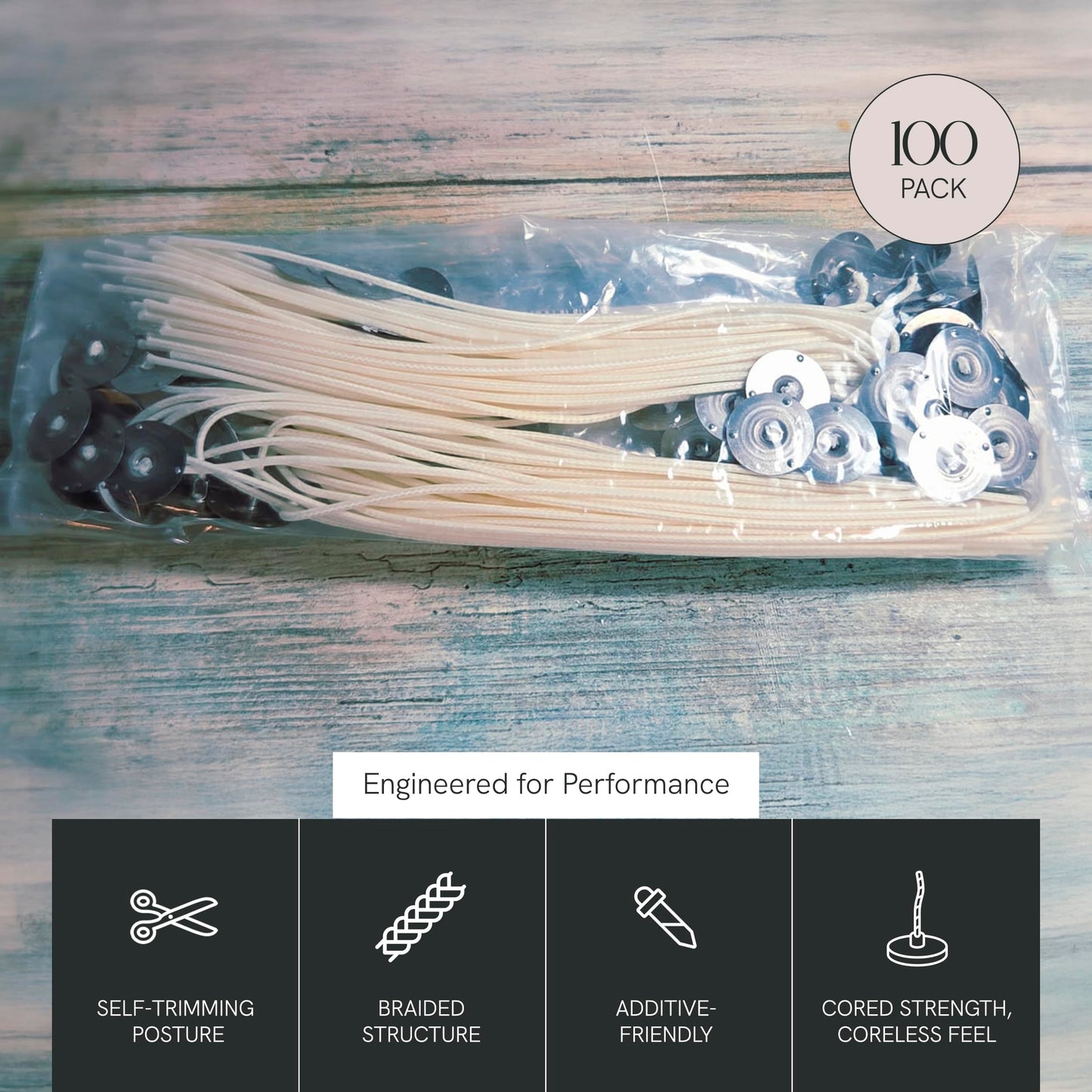 EAP Innovations HTP-93 Candle Making Wicks, Pre-Tabbed, Rigid, Self-Trimming Wicks for Candlemaking, Works with Paraffin, Gel & Vegetable Wax, 6" Length, Pack of 100