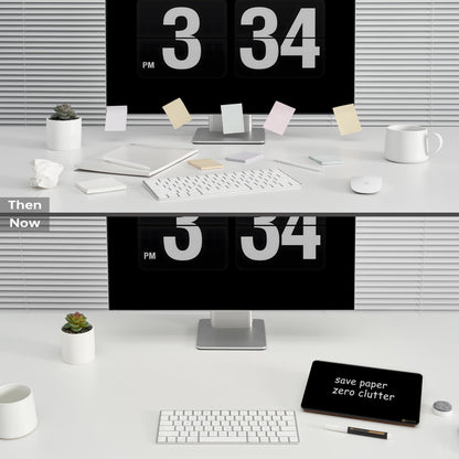 Black Glass Desk Whiteboard with Reversible Wood Stand, Small Portable Desktop Dry Erase White Board, Reusable Desk Notepad Easel 6.7"x9.5" for Office, Home, Kitchen, Marker&Eraser Included, Yeoux