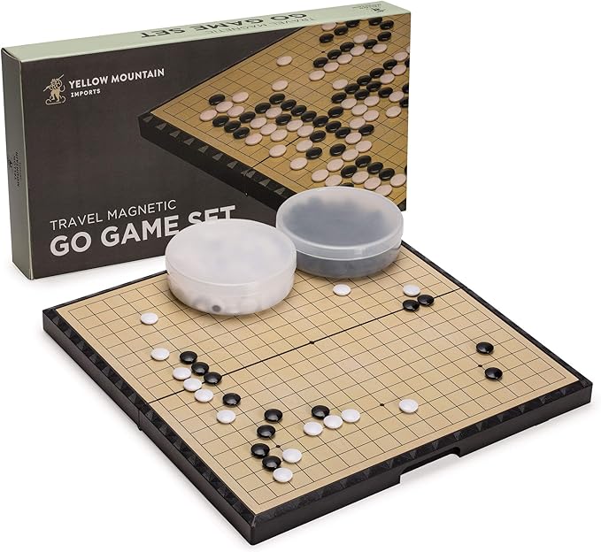 Yellow Mountain Imports Large Magnetic 19x19 Go Game Set Board (14.6-Inch) with Single Convex Stones - Folding Portable and Travel Ready Set