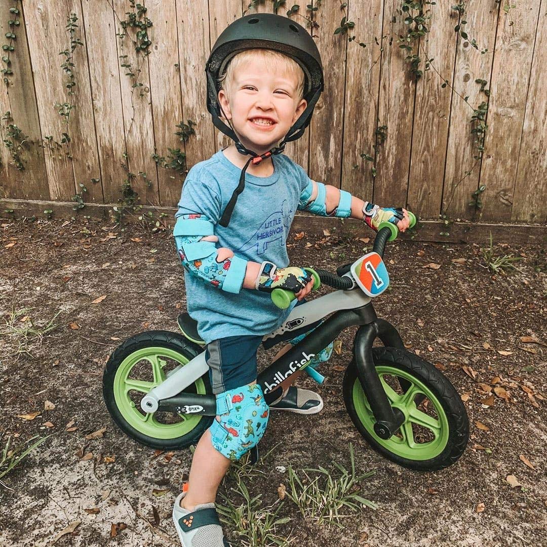 Soft-Style Kids Knee and Elbow Pads with Bike Gloves, Flexible Impact-Resistant Gear for Ages 2-11, Designed for Balance Bikes, Roller-Skating, and Skateboarding (Dinosaur, Small)