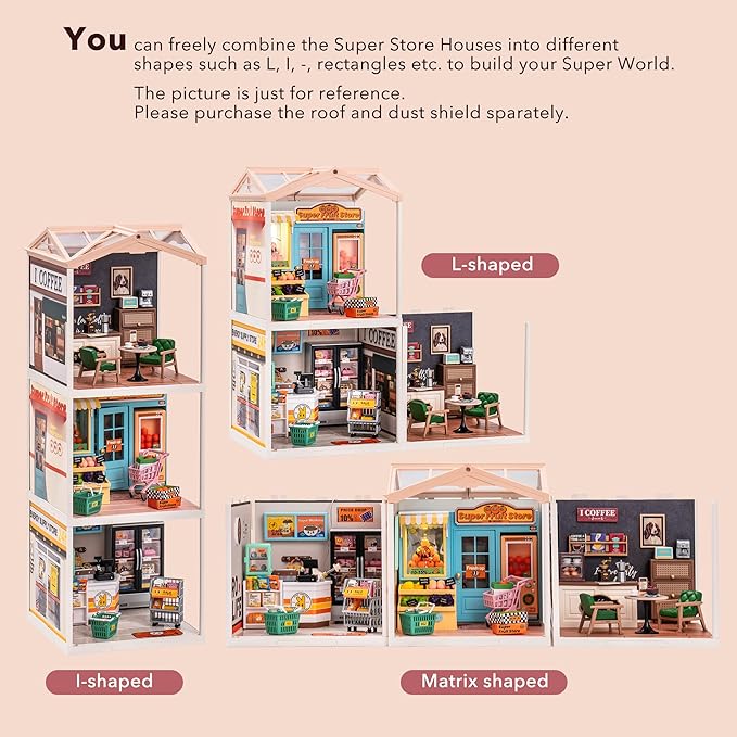 Rolife LED Building Blocks for Adults1:24 Toy Building SetsModel Building Kits for Kids Ages 8-12-15DIY Miniature Dollhouse Kits for AdultsHobbies for Women Men (3.Fascinating Book Store)