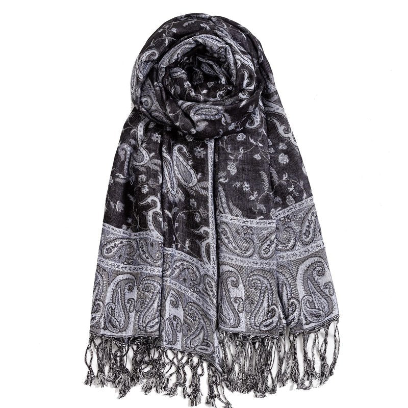 AUSEKALY Pashmina Feel Shawls Wraps for Women Rave Scarf Soft Silky Reversible Men Scarves Black White