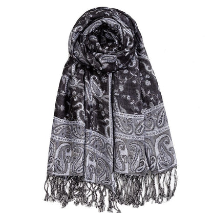 AUSEKALY Pashmina Feel Shawls Wraps for Women Rave Scarf Soft Silky Reversible Men Scarves Black White