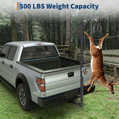 Garvee 2'' Truck Hitch Deer Hoist, 500 LB Load Capacity Heavy Duty Steel Deer Hoist for Truck Hitch with Winch Lift Gambrel Set, Perfect for Field Dressing, Big Game