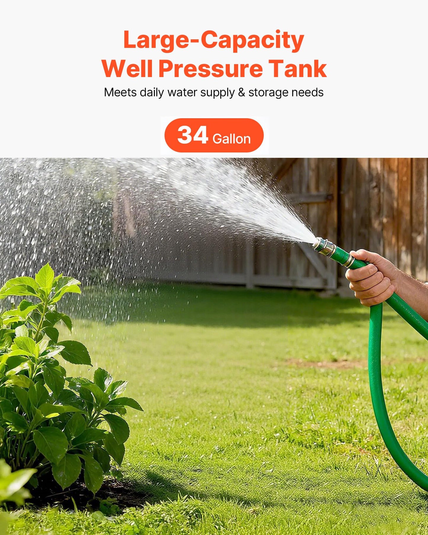 VEVOR 34-Gallon Vertical Well Pressure Tank, Pre-Charged Pressurized Water Tank for Well Pumps, Heavy-Duty Carbon Steel Water Storage Container for Home, School, Farm & Irrigation Systems