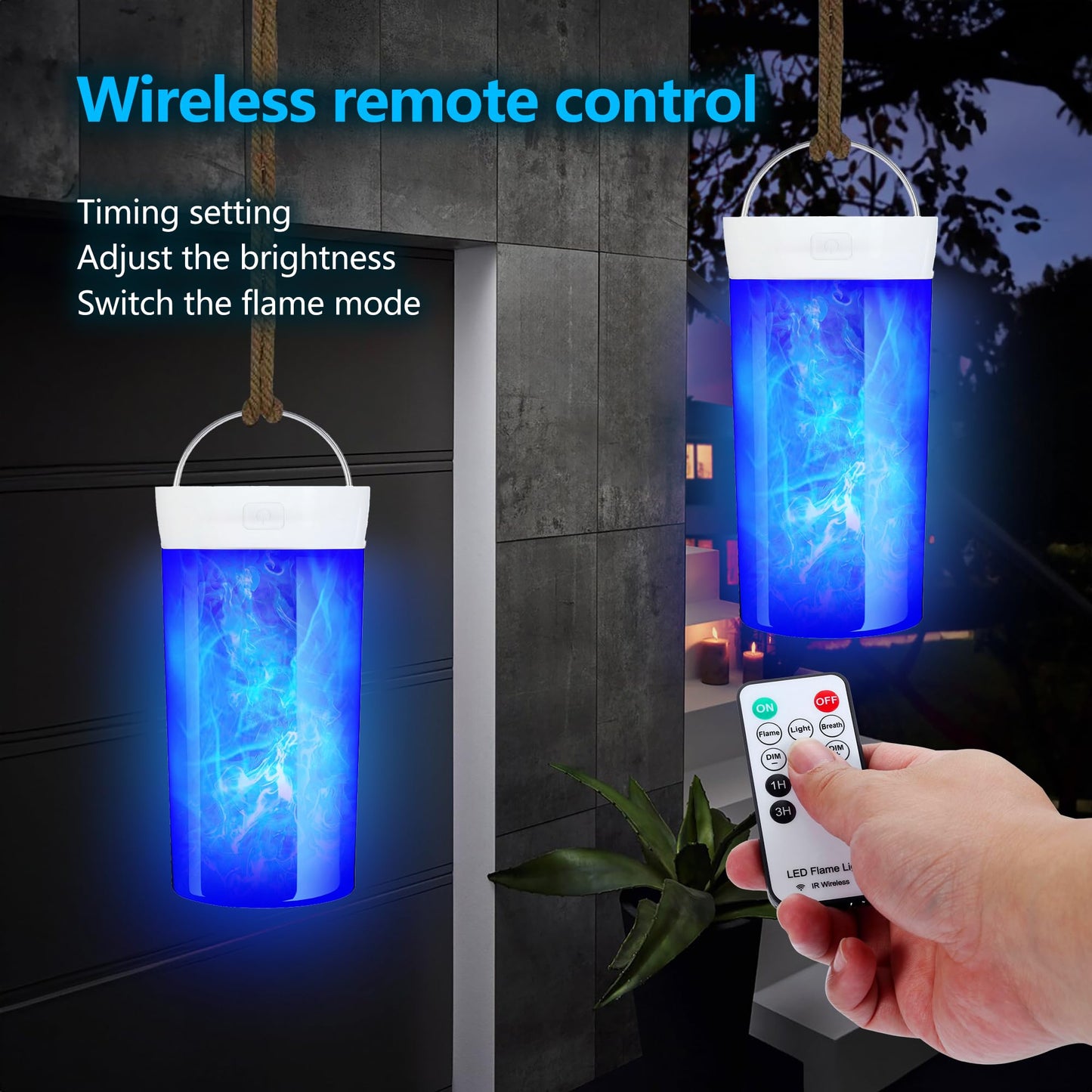 Kitmose 4X LED Flame Effect Light , USB Rechargeable 4 Modes Flickering Flame Candle Lantern with Remote Timer Gravity Sensing Effect Magnetic Base Waterproof Dimmable Outdoor Hanging Lamps Camping