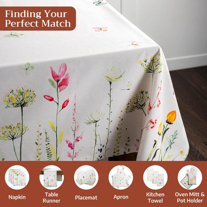 Maison d' Hermine Table Cloth Rectangle Table 100% Cotton 70 x 90 Inches Tablecloth Reusable Decorative for Dining Kitchen Room Farmhouse Home Gifts for Mothers Day Spring Summer - Botanical Fresh