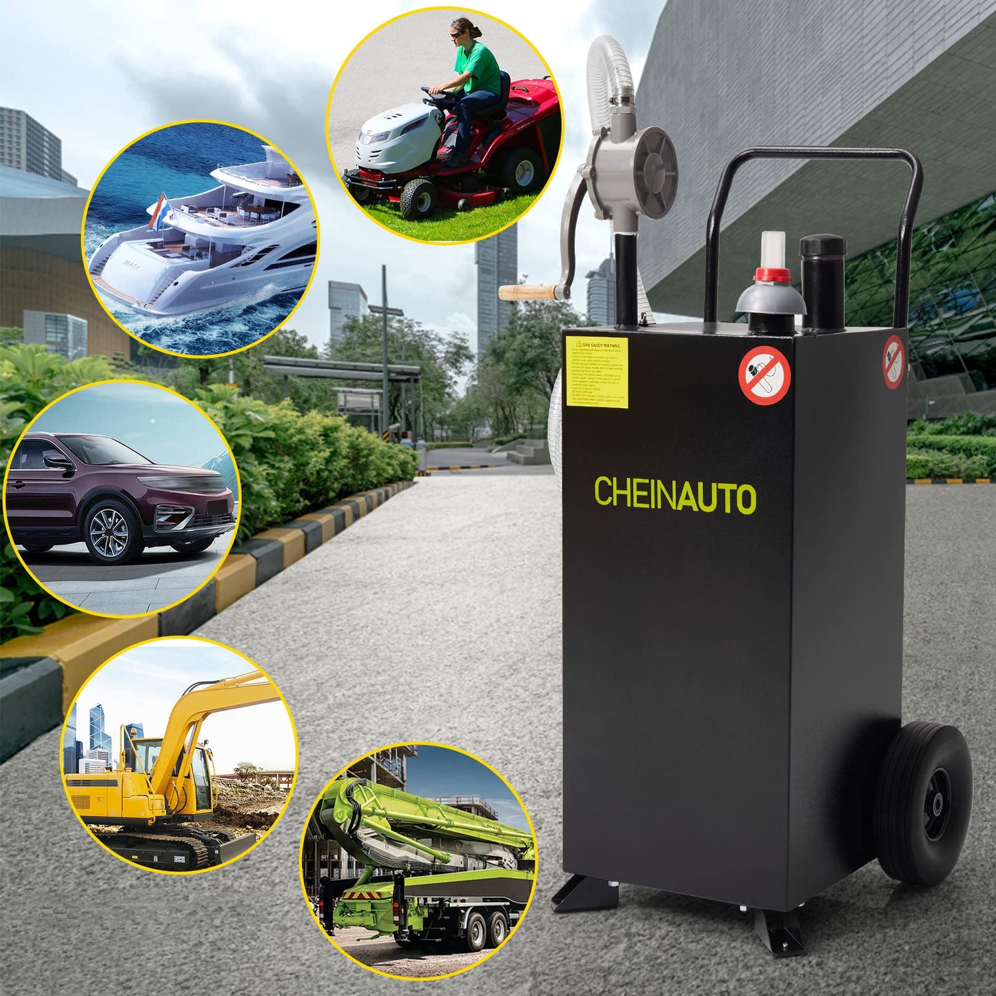 40 Gallon Fuel Caddy, Portable Gas Caddy with Manual Pump, Heavy Duty Gas with 4 Wheels, Diesel Fuel Can for Cars, Lawn Mowers, Trucks, ATVs, Boats ﻿