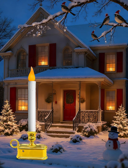 Romasaty 4 Pack Christmas Window Candle Lamps with Sensor Dusk to Dawn,10 Inch Battery Operated LED Window Candles with Flickering Amber Flame for Weddings Table Christmas Decor, Gold Plated Base