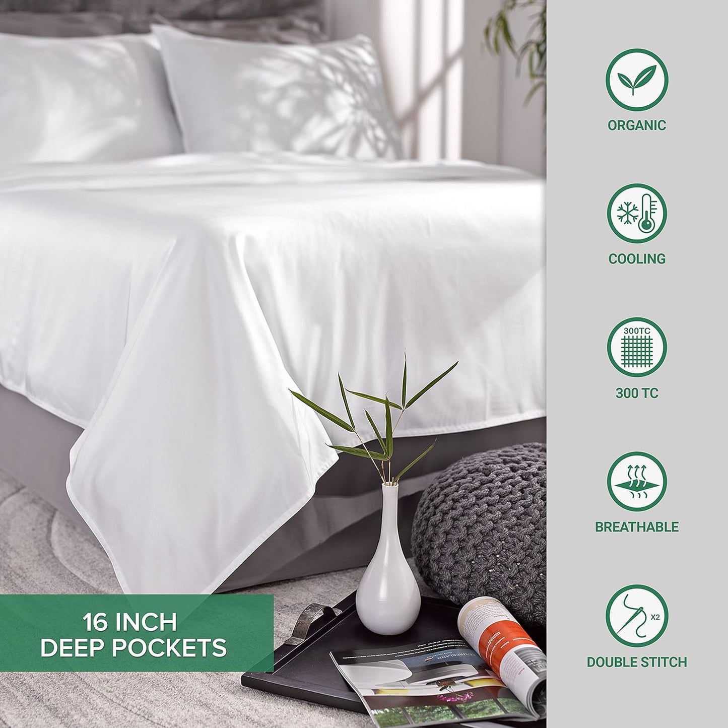 Pure Bamboo Twin Sheets - Luxuriously Soft & Cooling 100% Organic Viscose Bed Sheet Set | Almond Color, Double Stitching
