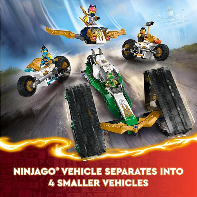 LEGO NINJAGO Ninja Team Combo Vehicle 4 in 1 Ninja Playset for Kids with Glider Off-Road Racer and 2 Motorcycle Toys Birthday Gift for Boys and Girls Ninja Toy with 6 Minifigures 71820