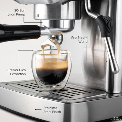 AMBRISTA Espresso Machine 20 Bar with Steam Milk Frother | Stainless Steel Espresso Maker with Customizable Brewing Temperature | 60oz Removable Water Tank | Perfect for Cappuccinos, Lattes and More