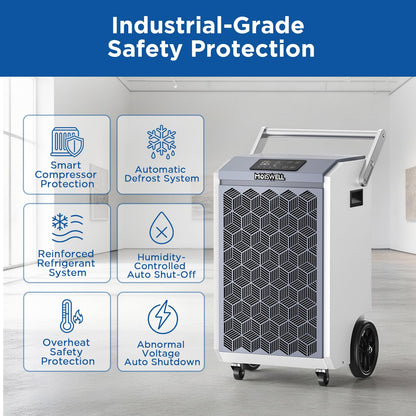 Moiswell 200 Pints Commercial Dehumidifier with Pump and Drain Hose for Basements, Heavy Duty Commercial Grade Dehumidifiers for Large Spaces, Warehouse, Industry Water Damage Unit, Auto Defrost