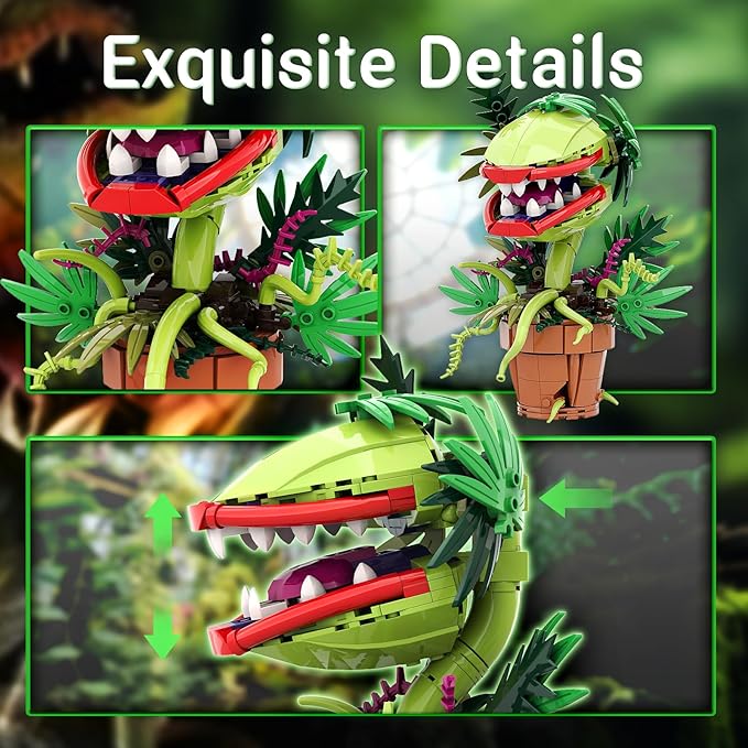 Audrey II Piranha Flower Building Blocks Set Cannibal Plants Building Set Openable Mouth Gift Toy Bonsai Plants Christmas Halloween Horror Decor Gifts for Adults