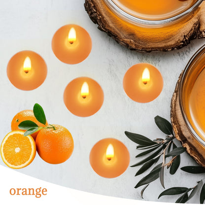Orange Scented Tea Lights - Handmade Small Round Candles in Transparent Cups, Clean Burning Smokeless 4-Hour Burn, Perfect for Fall Decor, Thanksgiving & Cozy Evenings