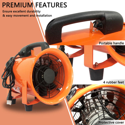 FICBXRA Utility Blower Fan 10 Inch Portable Axial Exhaust Fan 350W/2.6A 1600CFM High Velocity Ventilator with 32FT Duct Hose for Exhausting & Ventilating at Home and Job Site