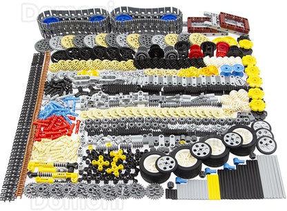 Technic Parts for Lego Kits 900+ Pieces Car Gear Axle Pin Chain Link Tire Wheels Building Blocks Set - Compatible with Major Brands