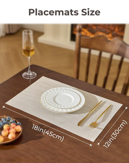 Leetaltree Beige Placemats Set of 24 - Heat Resistant Non-Slip Place mats for Dining Table, Washable Durable PVC Vinyl Woven Table Mats(Beige, 24)