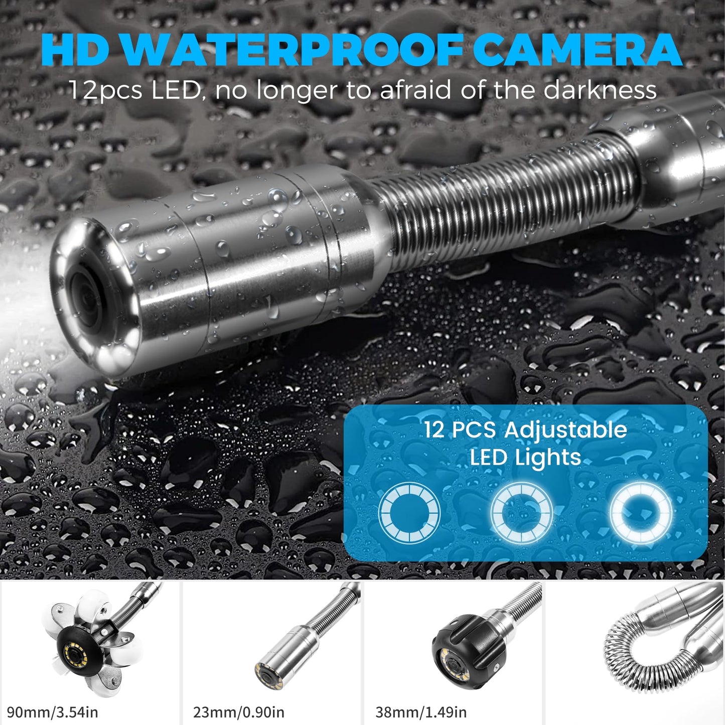 FDGSAB Sewer Camera, 20/50m, 7" Screen Pipeline Inspection Camera Waterproof IP68 w/12 Adjustable LEDs, DVR Function Have 32GB SD Card .for Sewer Line, Duct Drain Pipe Plumbing (164ft/50M DVR)