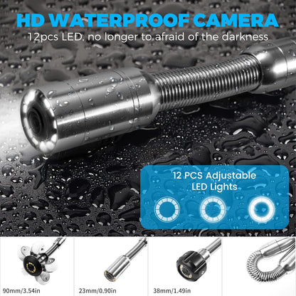 FDGSAB Sewer Camera, 20/50m, 7" Screen Pipeline Inspection Camera Waterproof IP68 w/12 Adjustable LEDs, DVR Function Have 32GB SD Card .for Sewer Line, Duct Drain Pipe Plumbing (164ft/50M DVR)