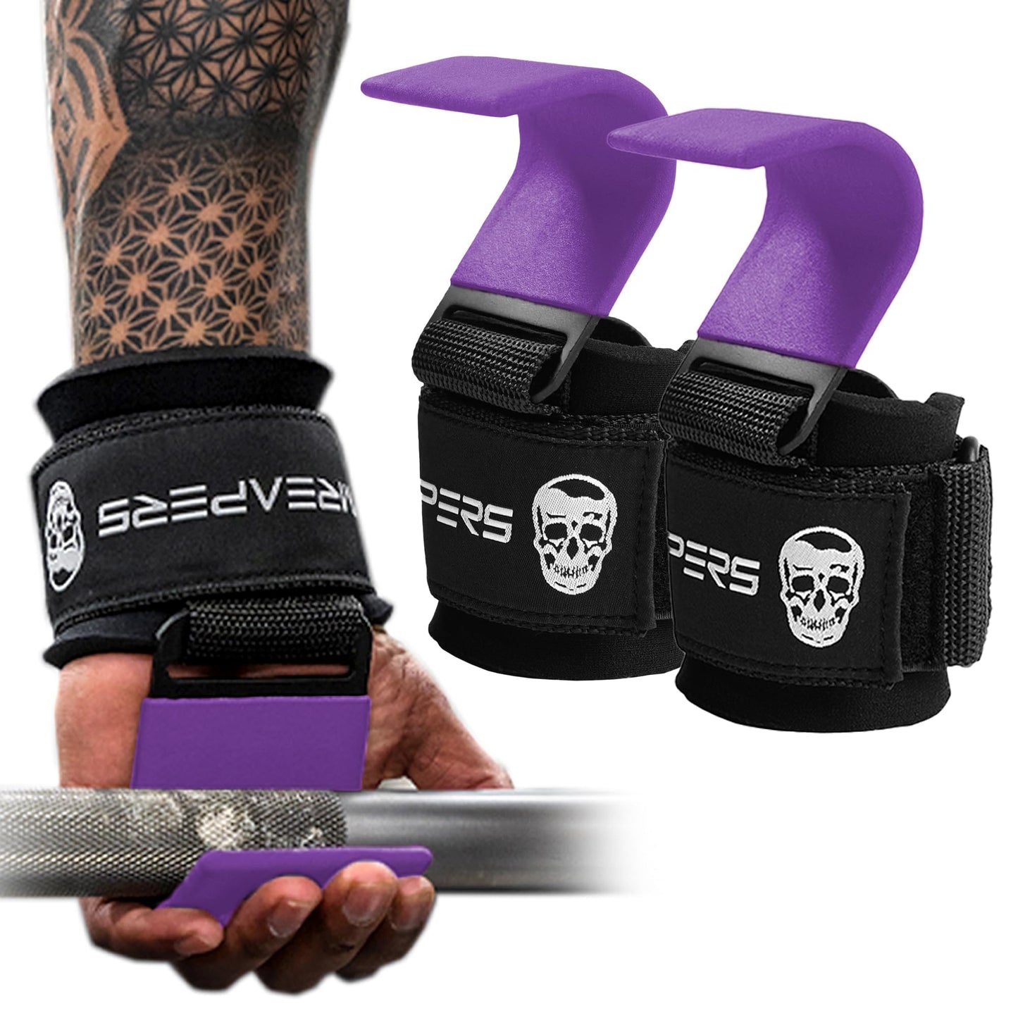 Gymreapers Weight Lifting Hooks (Pair), Heavy Duty Power Wrist Straps Hand Grip Support For Deadlifts, Pull Ups, Shrugs - Gym Gloves For Men and Women