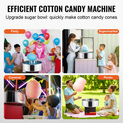 VEVOR Cotton Candy Machine Commercial, 1000W Electric Floss Maker with Stainless Steel Bowl, Sugar Scoop, Storage Drawer, Perfect for Home, Carnival, Kids Birthday, Family Party, Red