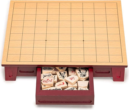 Yellow Mountain Imports Shogi Japanese Chess Game Set - Wooden Board with Drawers and Traditional Koma Playing Pieces