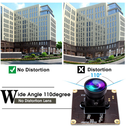 ELP High Speed Wide Angle Global Shutter USB Camera Module for Computer 1080P Mini UVC USB2.0 Webcam Board with 110degree No Distortion Lens AR0234 High Frame 90fps Web PC Camera Board for Laptop