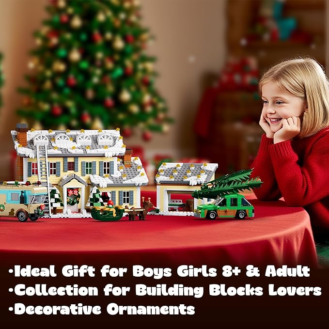 Christmas Holiday House Building Set 5 in 1 Model Buildings Kits Snow Village &amp RV Toy Building Blocks Sets with LED Xmas Decor Toys Gifts for Kids Girls Boys Ages 8+ Adults (1958PCS)
