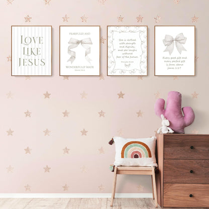 LARTSFRO Coquette Beige Bow Wall Art - Inspirational Christian Decor for Bedroom & Bathroom | Set of 4 Unframed 10x8 Inch Prints