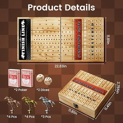 Horse Racing Board Game with 11 Luxury Metal Horses Horse Race Board Games Horse Racing Game Horse Race Game Foldable Thickened Solid Wood