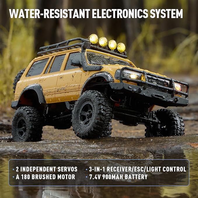 BEEZRC FMS RC Crawler 1/18 FCX18 Land Cruiser LC80 RTR Toyota Licensed 4WD RC Rock Truck 2.4Ghz 900mAh Hobby Grade RC Car Model Mini Remote Control Car Off Road Vehicle FMS11831RTRYL (Yellow)