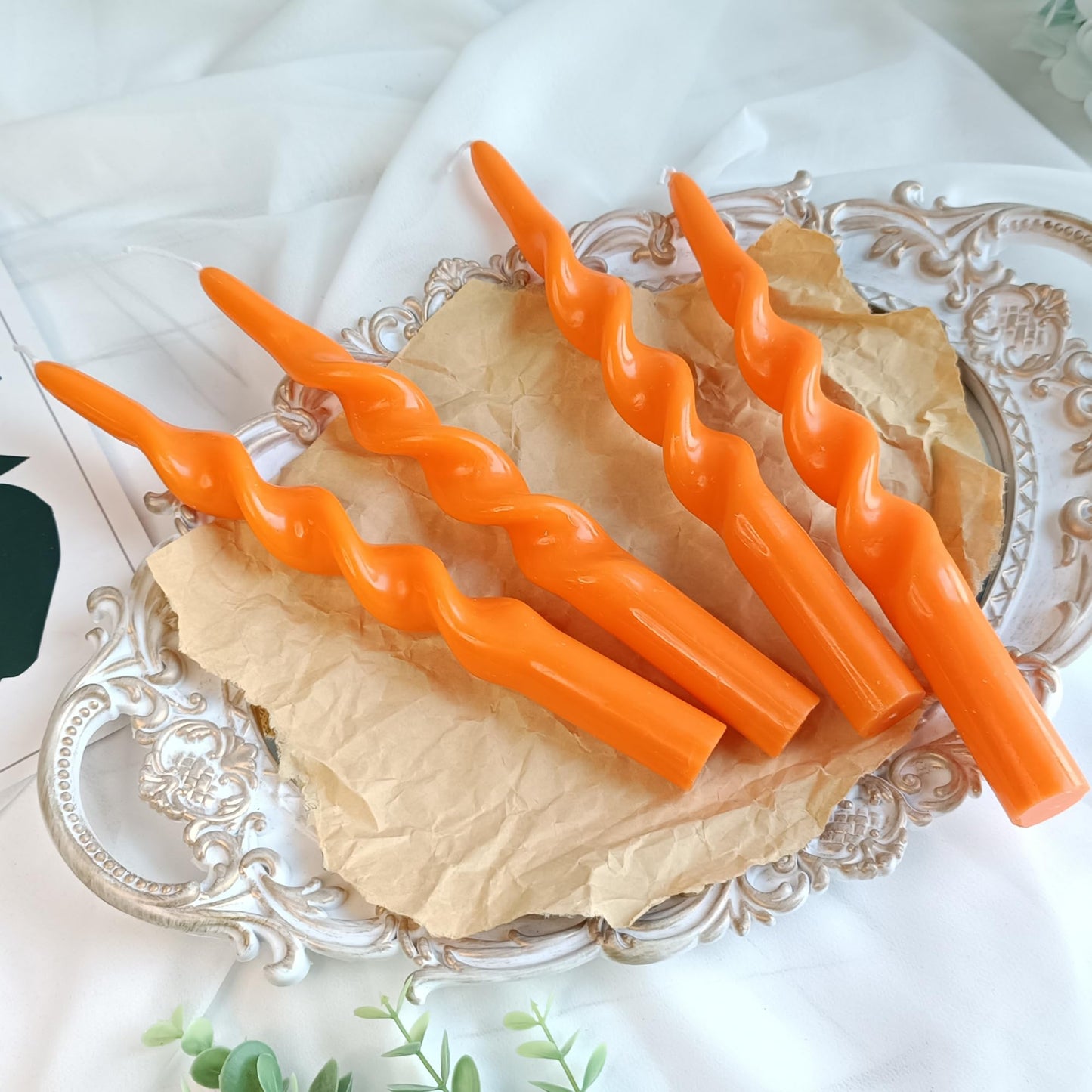 Spiral Candlesticks Orange Tapered Candle,Gedengni 10inches Cute Candle Sticks Long Taper Candles Pumpkin Twisted Candlestick for Holiday Dinner Weddings Festive Holiday Decor (1D-Orange)