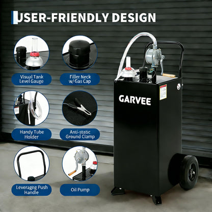 Garvee Fuel Transfer Tank with Pump, 35 Gallon Fuel Caddy, Gas Storage Tank, Gasoline Diesel Fuel Tank for Cars, Lawn Mowers, ATVs, Boats, More, Black
